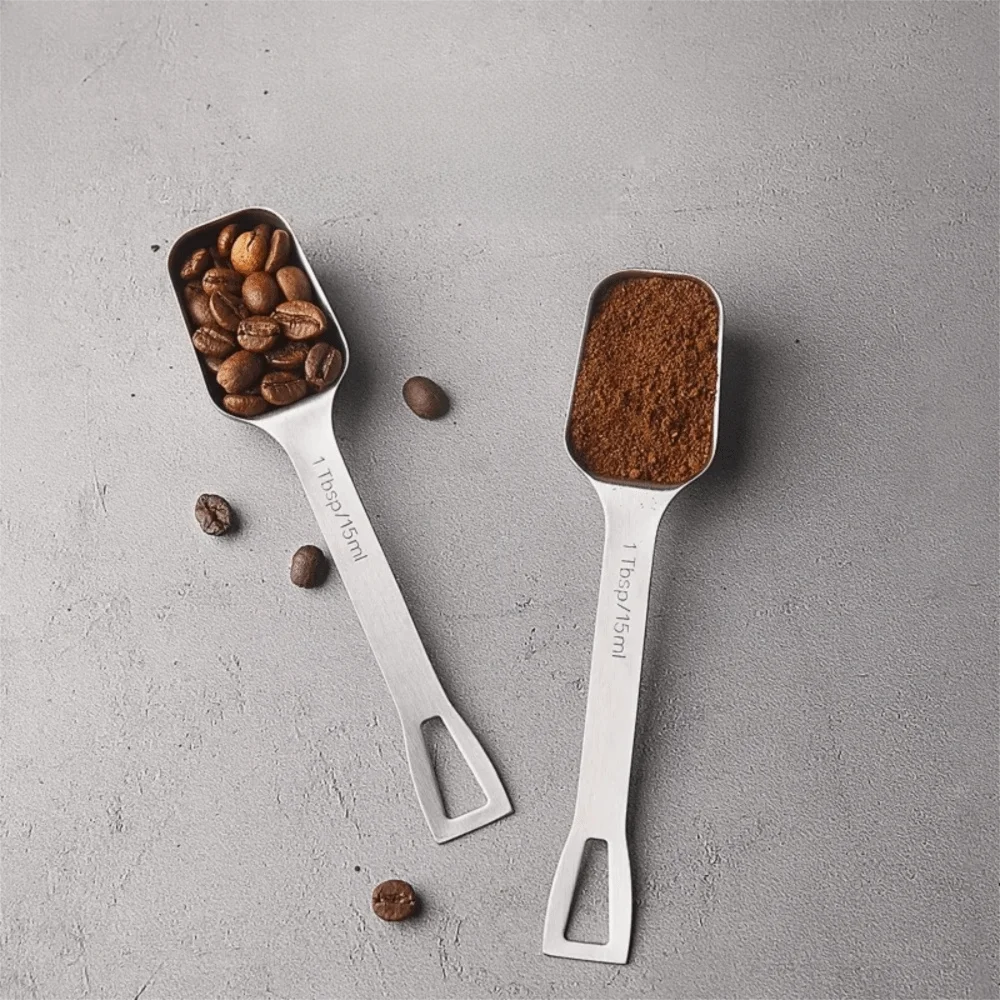 304 Stainless Steel Square Head Measuring Spoon Long Handle With Scaled Seasoning Spoon Hanging Hole 15 ML Coffee Scoop Baking