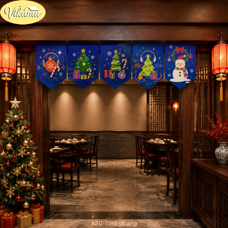 VIKAMA Musical-Themed Christmas Pennants, Cool Snowman Christmas Tree Banners, Festive Wall and Door Frame Home Decor