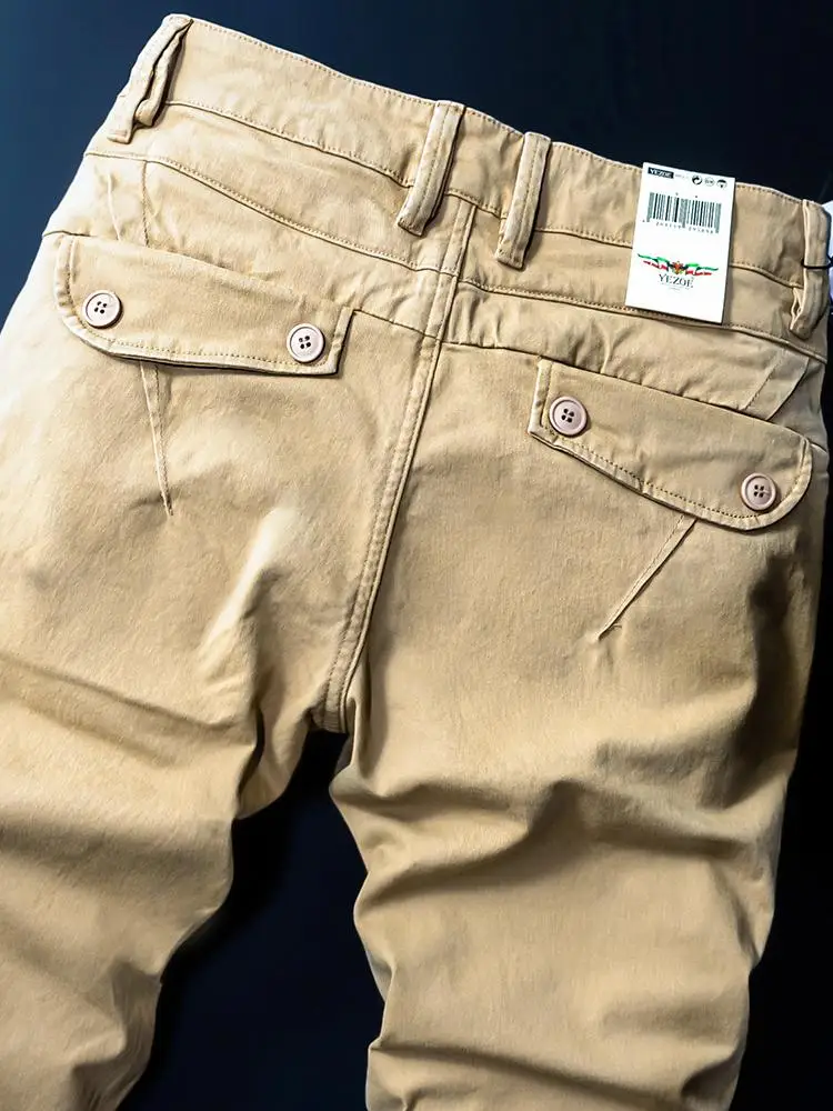 

Yezoe Men's Slim Fit Straight Leg Cotton Casual Pants Elastic Waist Khaki Color Faionable Autumn Winter American Sle Leis...