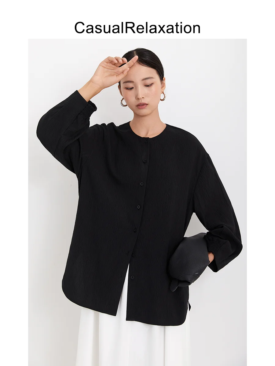 

Simple Chic Bla irt Women's Top Pure Color Sve Design Spring Summer Autumn Casual Relaxation Commute Sle Polyester F...