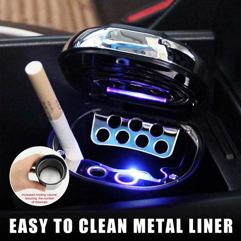 Car ashtray with lid, car mini ashtray trash can, detachable USB rechargeable cigarette lighter with LED light