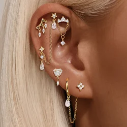 LENNIK Gold Single Flat Back Piercing Earring Women S925 Silver heart-shaped smooth horse eye zircon pendant earring עגילי כסף