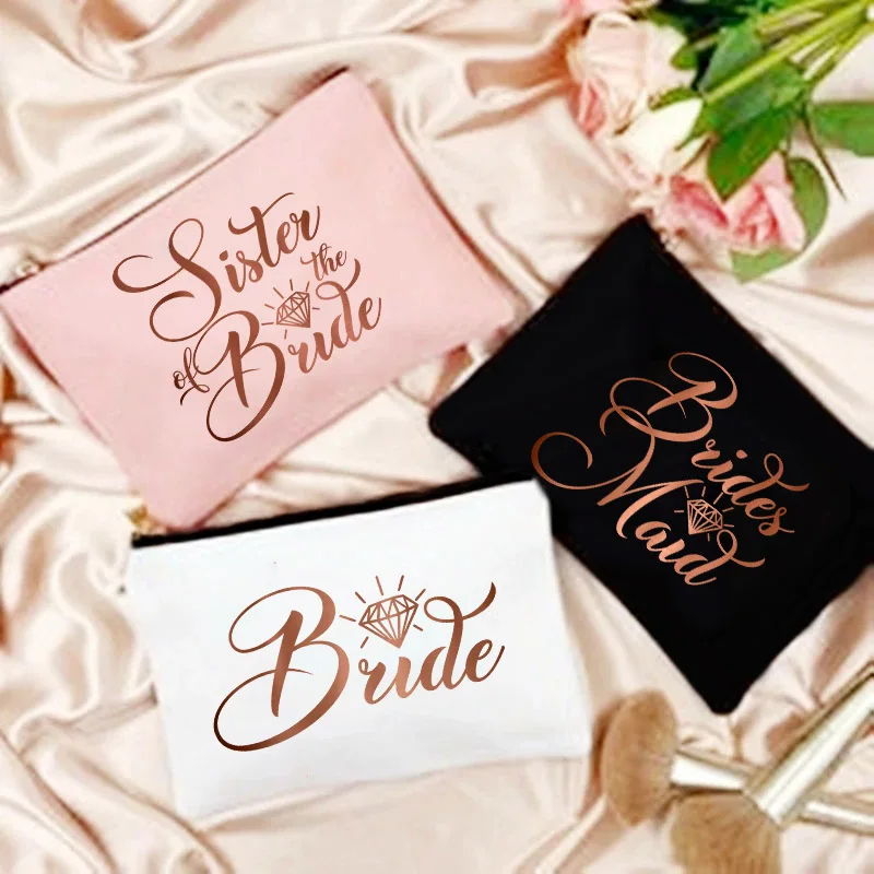 Team Bride Makeup Bag Bachelorette Party Cosmetic Bags Purse Bridesmaid Toiletries Organizer Pouch Wedding Bride Shower Gifts