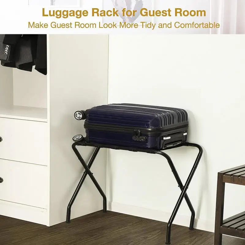 Folding Luggage Rack Easy Storage Thick Metal Luggage Rack Belt Bottom Belt For Guest Room Bedroom Hotel Frame 680*400*560MM