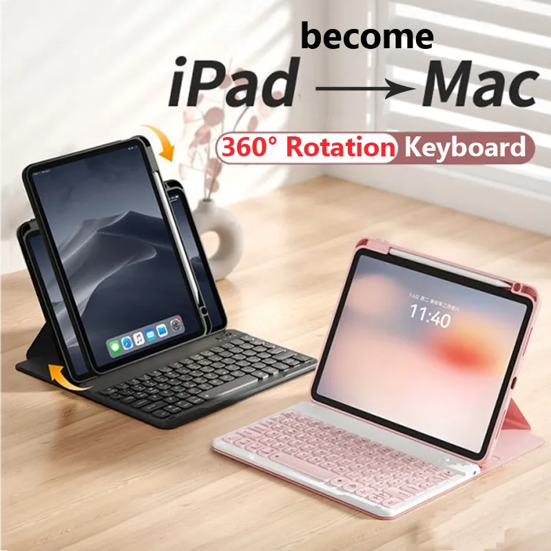 

Magnetic Keyboard for IPad 11th Gen A16 Air 4 5 10.9 10TH Air 7 6 5TH 9.7 8 9 10.2 PRO 11 360° Rotating Stand Clear Acrylic Case