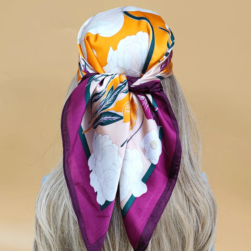 

Luxury New Style Square Headscarf Women Sunscreen Beach Kerchief Popular The Four Seasons Scarves 2023 Design 70X70CM Silk Hijab