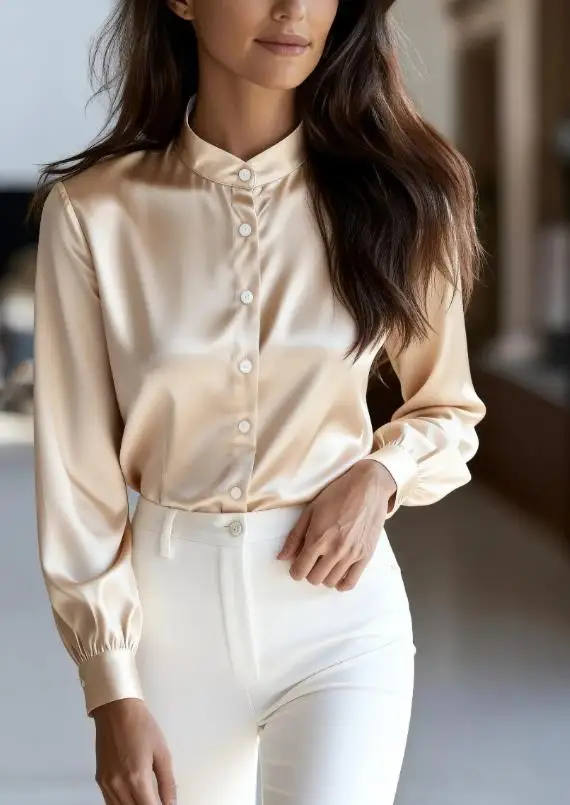 

Women's Autumn Solid Color Stand Collar Button Long Sleeve Shirt Top for Commuting Temperament 2025 Fashion Top