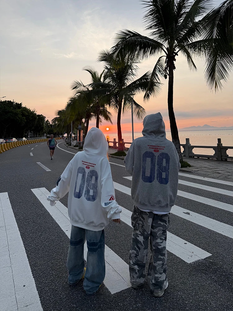 XKUO الأصلي الأمريكية إلكتروني طباعة هوديي ex الخريف جديد فضفاض عصري Jaet زوجين مطابقة سترة طويلة Sve