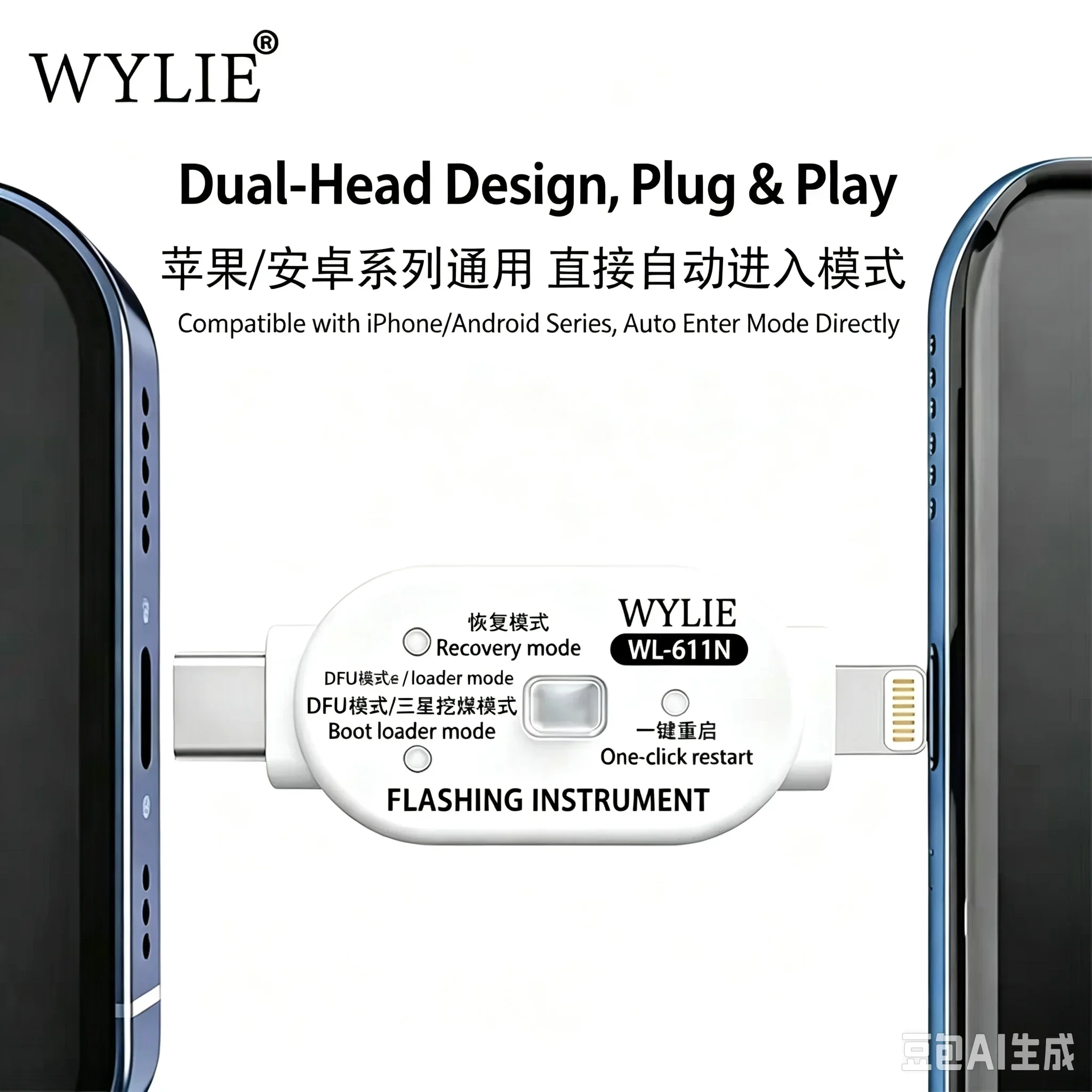 WYLIE WL-611N Flashing Device with Type-C/L Interface for IP Android Repair Recovery Mode DFU Mode Download Mode Restart Tools