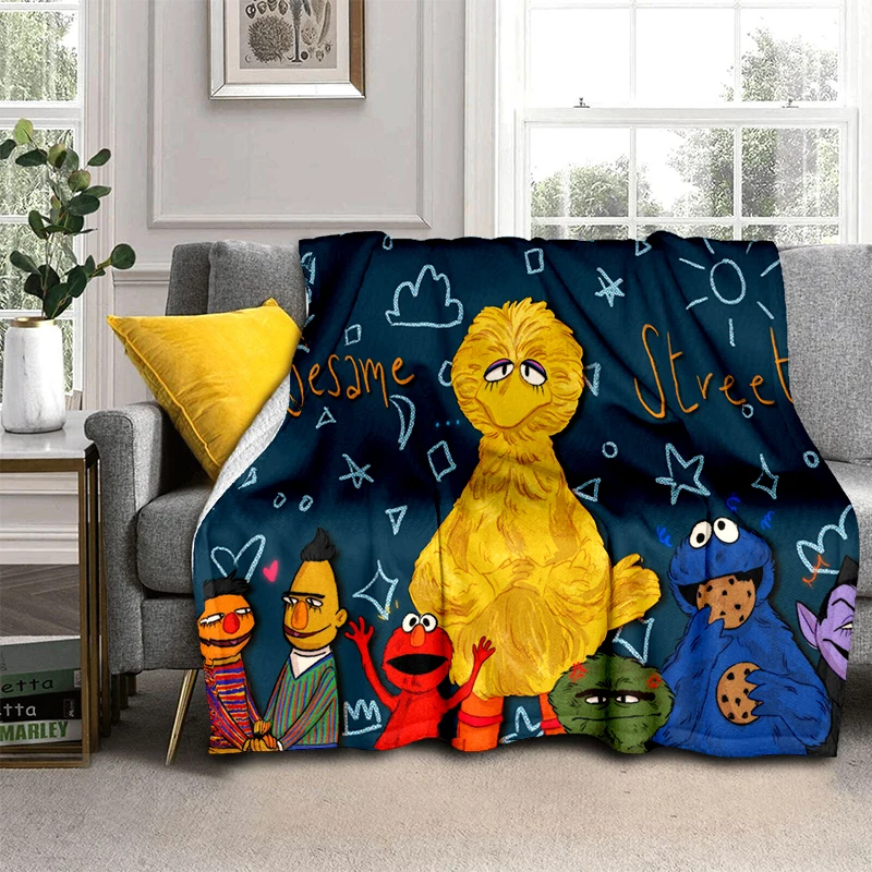 S-Sesame Street TV Niedliche Cartoon-Flanelldecke, weiche, warme Überwurfdecke für Schlafzimmer, Wohnzimmer, Bett, Reisen, Camping, Picknick, Geschenk