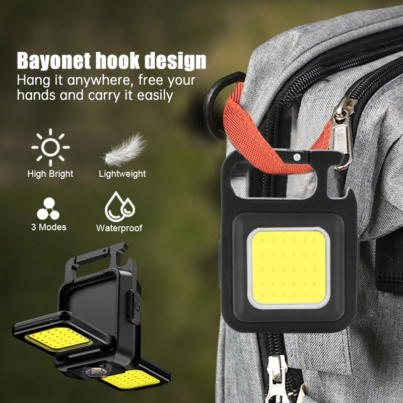 Mini Super Bright LED Working Light USB Rechargeable Keychain Light COB Flashlight Waterproof Torch for Outdoor Camping Fishing