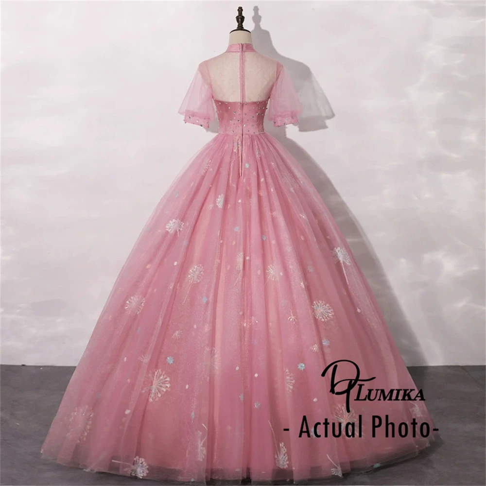 DTLumika – robe de soirée Maxi pour femmes, manches évasées, col rond, paillettes, Quinceanera, douce 16 robes, longue ligne A, robe de bal