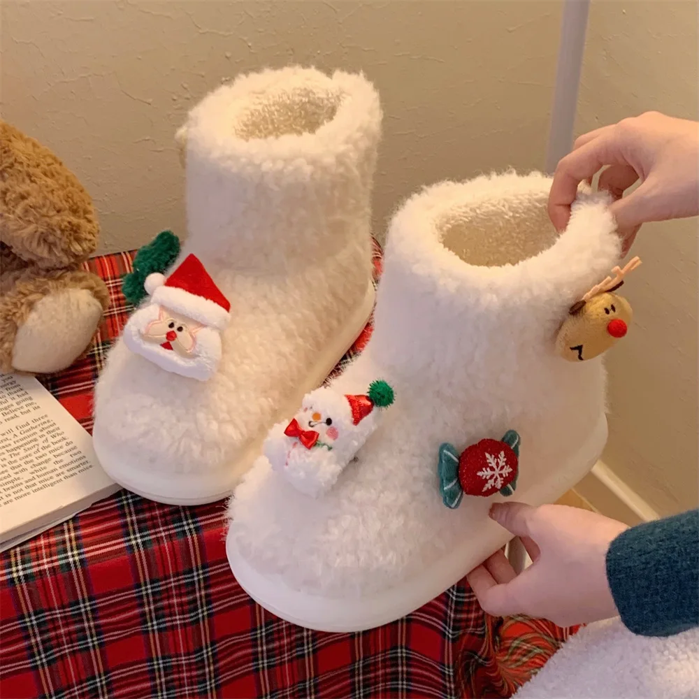 

2025 new christmas winter women's boots creative cartoon santa plush cotton shoes outdoor comfort non-slip fashion snow boots