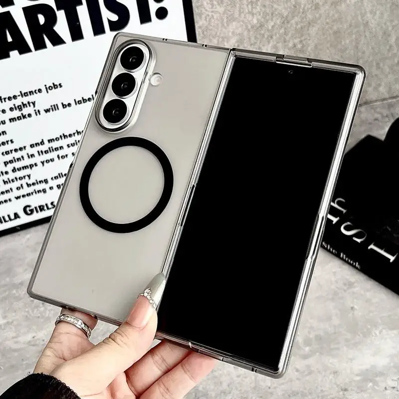 Luxury Clear Magnetic Attraction Case For Samsung Galaxy Z Fold 7 Z Fold6 Fold 5 Fold 4 Fold3 Ultra Thin Matte Shockproof Cover