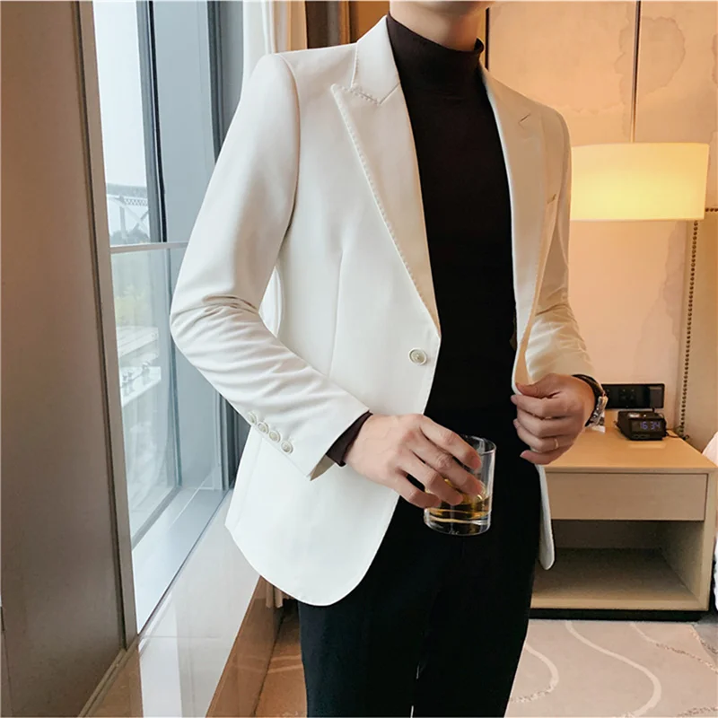 Top Quality Business Formal Wear Solid Blazer Men Clothing 2022 Single Breasted Slim Casual Suit Coats Men Club Social Clothing