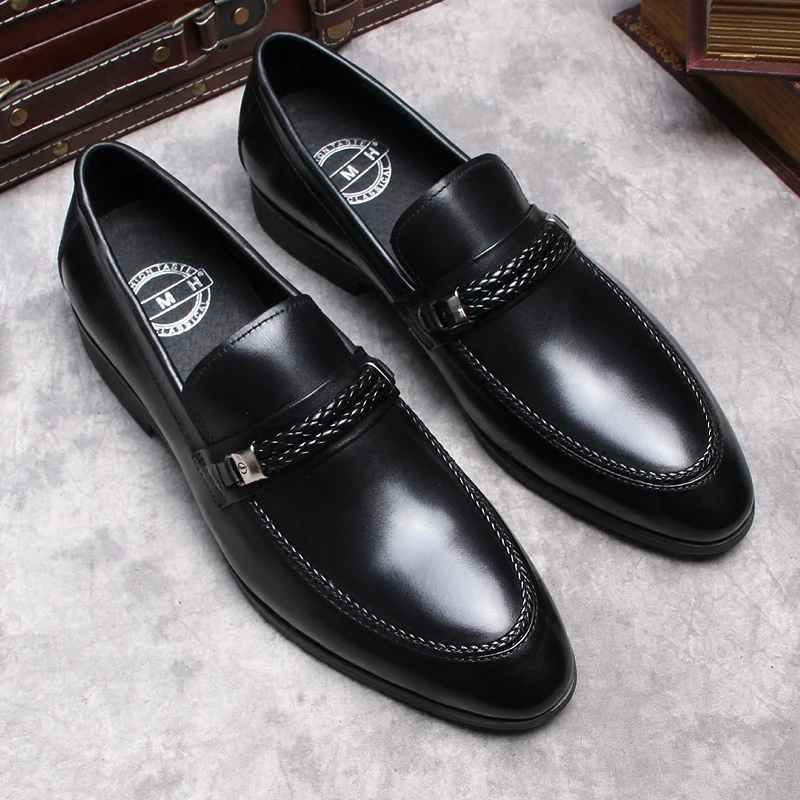 

Mens Pointed Toe Loafers Leather Oxford Shoes Genuine Leather Elegant Wedding Party Casual Dress Shoes Brown Black Shoes For Men