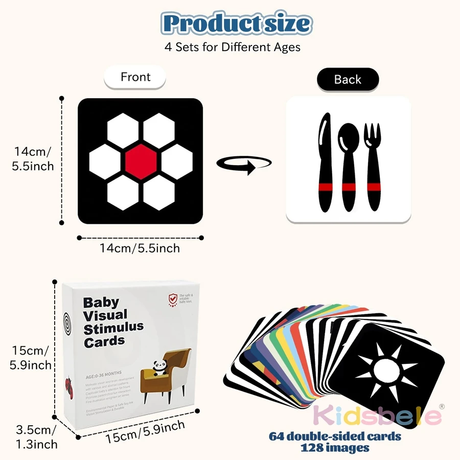 بطاقات التحفيز البصري للأطفال، بطاقات تعليمية عالية التباين لحديثي الولادة من عمر 0 إلى 36 شهرًا |   ألعاب حسية للرضع لعبة التعلم المبكر