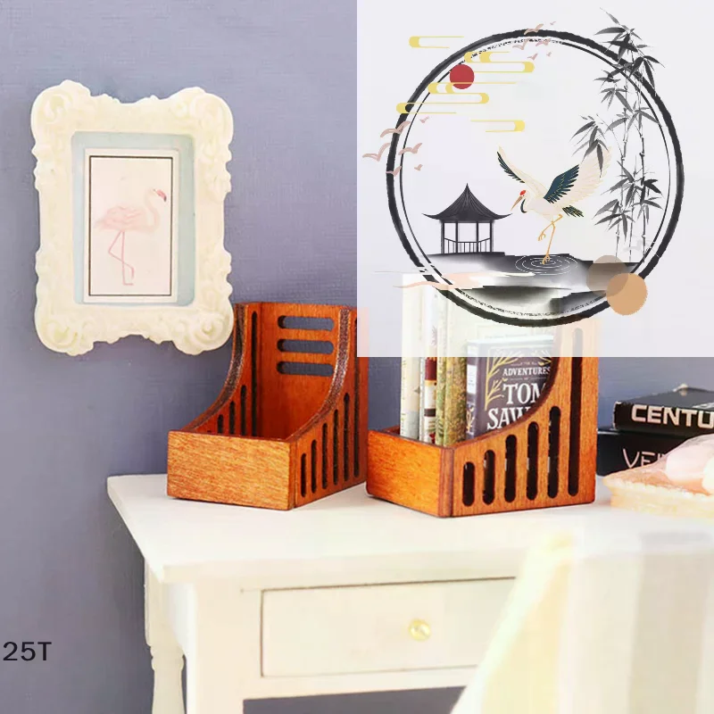 1Set 1:12 Dollhouse Miniature Bookshelf Storage Rack Desktop Organizer Box Home Model Decor Toy Doll House Accessories