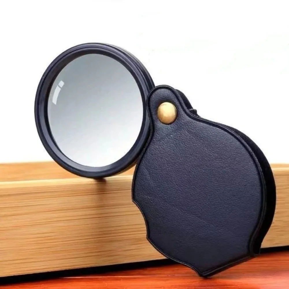 50/60/70mm Small Magnifying Glasses Handheld Mini Folding Magnifying Leather Protective Case Pocket Magnifier Close Work