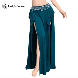 Belly Dance Skirt Soft Crystal Cotton Double Side Split Outfit Sexy Oriental Dancer Practice Clothes Red Female Dance Suit Stage