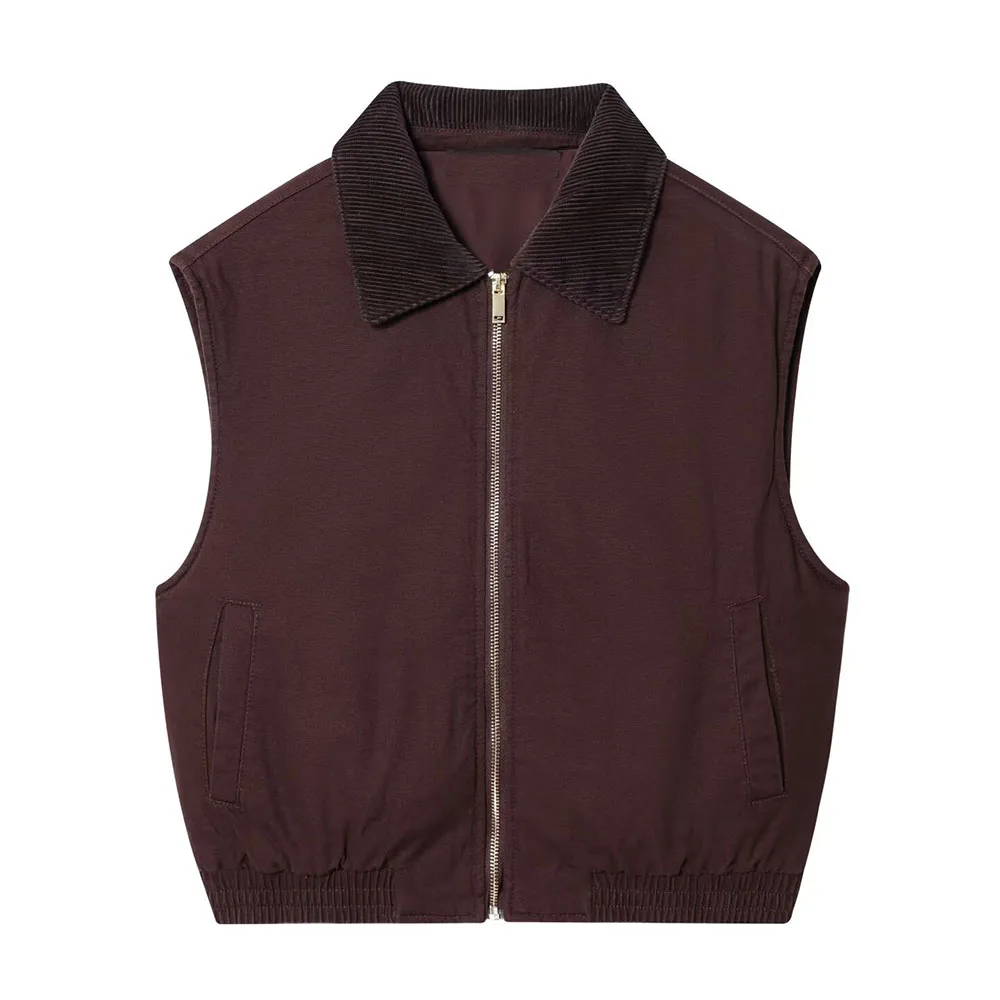 

2025 ЖЕНСКИЙ модный европейский и американский стиль, осенний новый вельветовый жилет с лацканами, шикарный повседневный жилет без рукавов на молнии Mujer