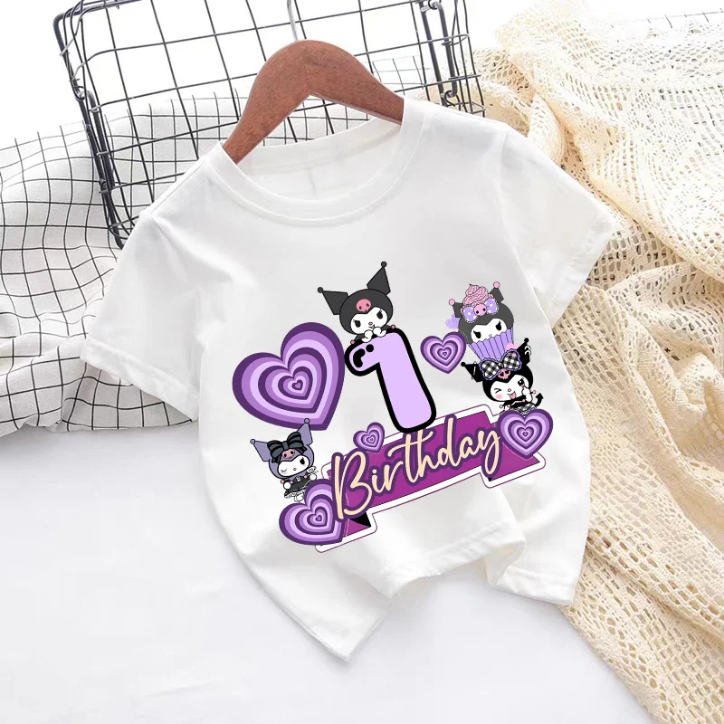 

Kuromi Girls Clothes Kids Number 1-9 Kawaii Tops Birthday Party Wear Child Clothing Summer Vogue Short Sleeve Cute T-shirts Gift