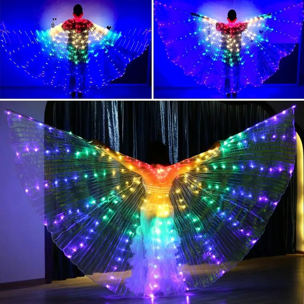 Glowing Belly Dance Wings Luminous With Telescopic Sticks Performance Costume Party Butterfly LED Wings Stage Performance