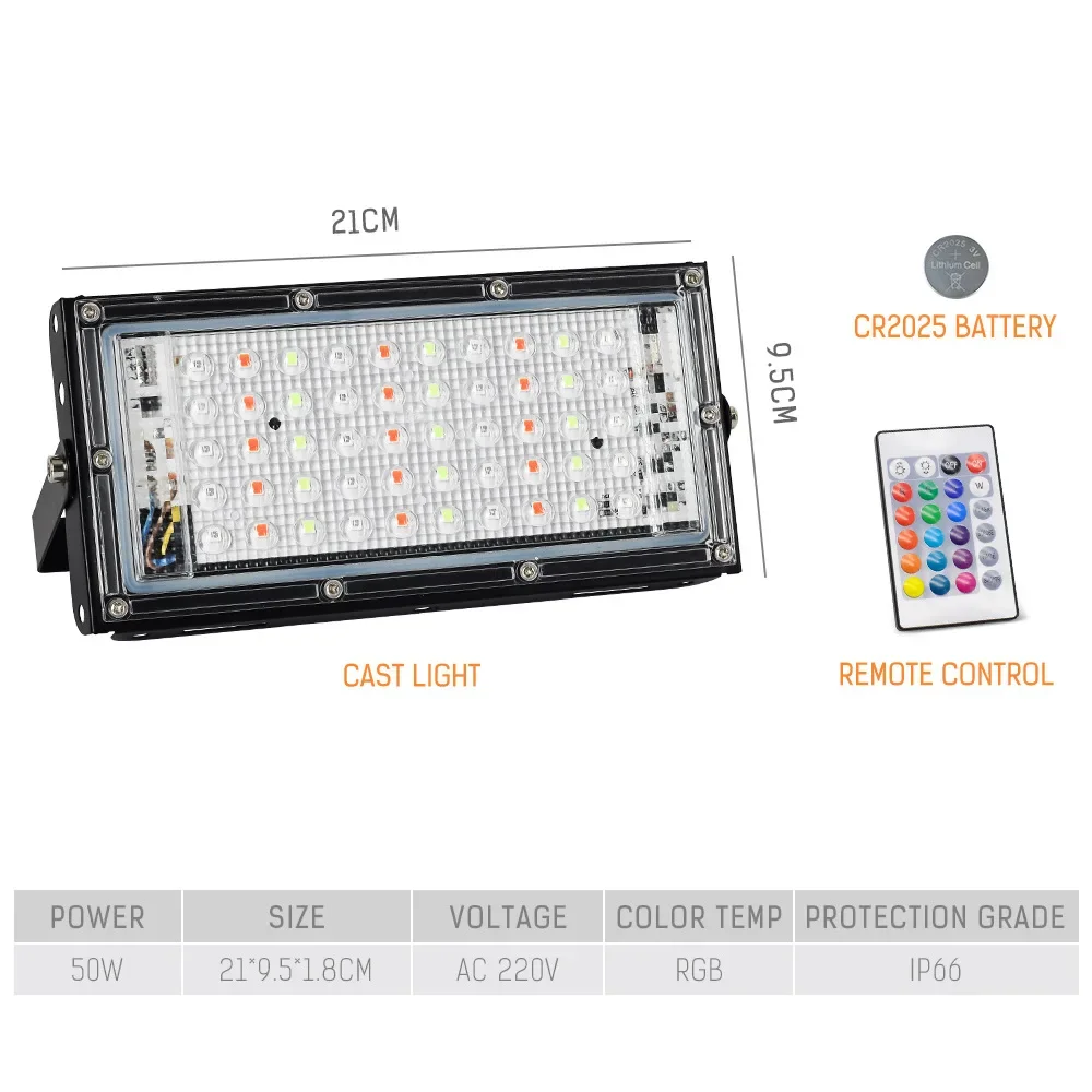 Imagem -03 - Impermeável Led Flood Light com Controle Remoto Holofote ao ar Livre Lâmpada Refletora Rgb 50w ac 220v Ip66