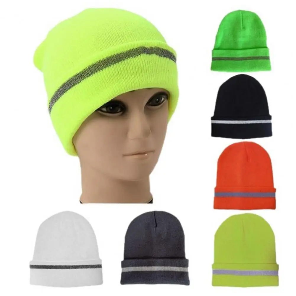 

Reflective Detail Hat Reflective Strip Knitting Hat for Outdoor Activities Warm Unisex Headwear with Windproof Design for Men
