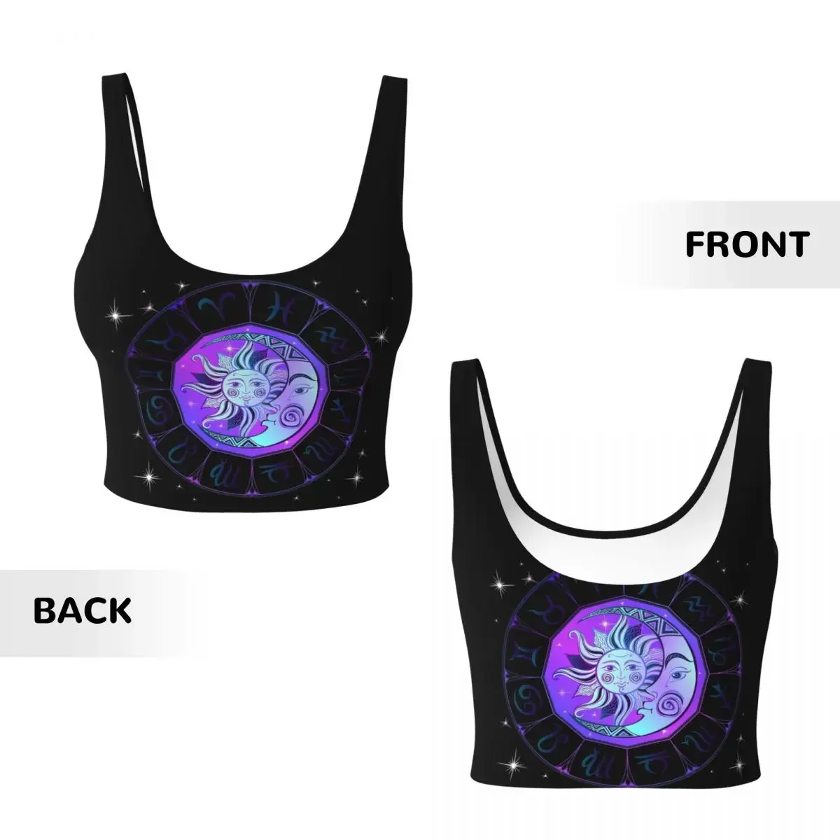 Custom Zodiac Wheel Space Purple Women Sports Vest Bra Gym Workout High Impact Yoga Crop Tank Top