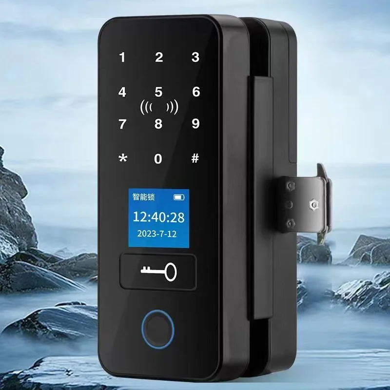 Double door glass door lock, password fingerprint swipe card, no opening, intelligent remote unlocking