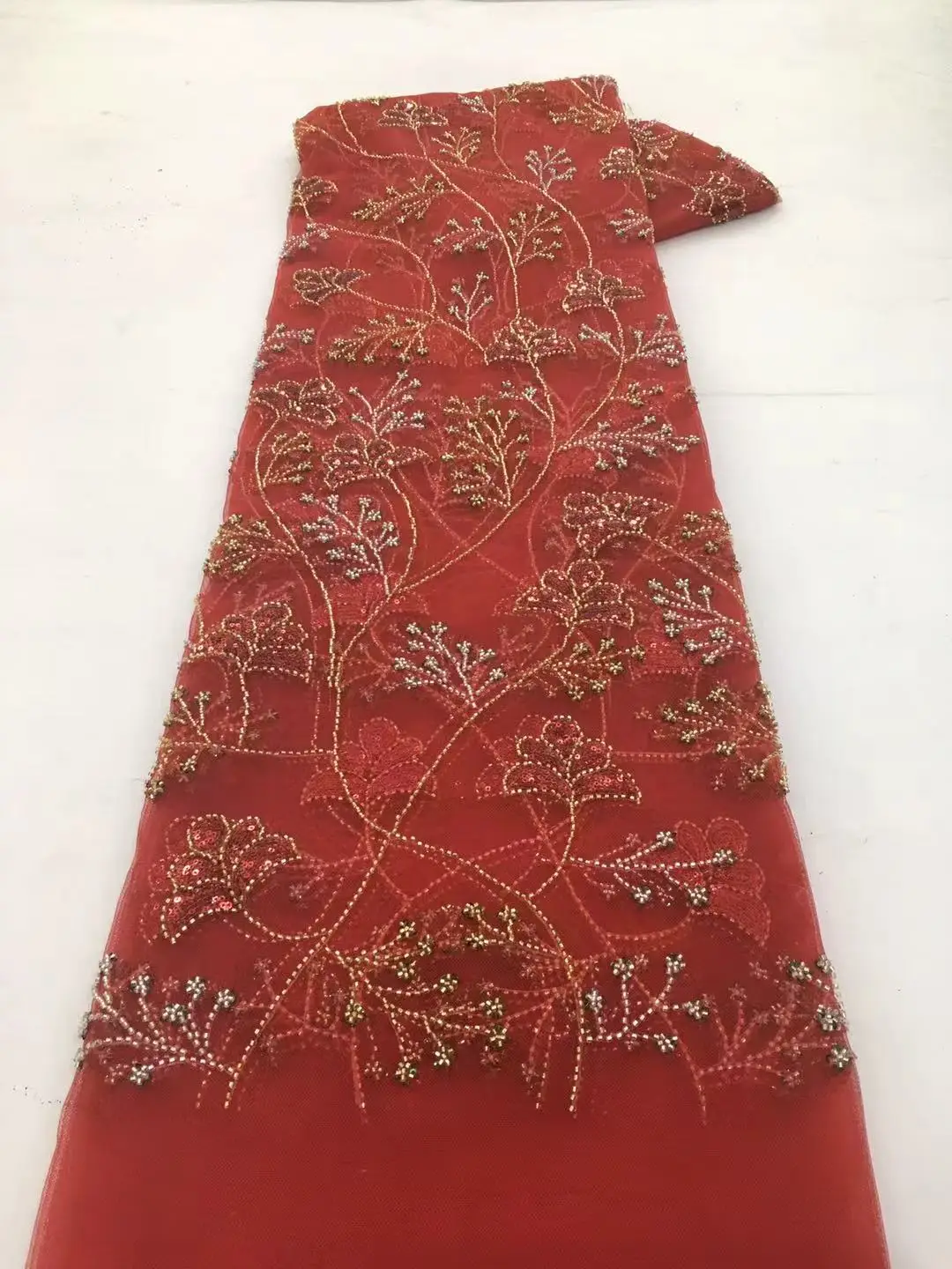 

Африканская кружевная ткань с бисером 2026, яркая нигерийская кружевная ткань премиум-качества с блестками, швейный материал для свадебного платья, 5 ярдов