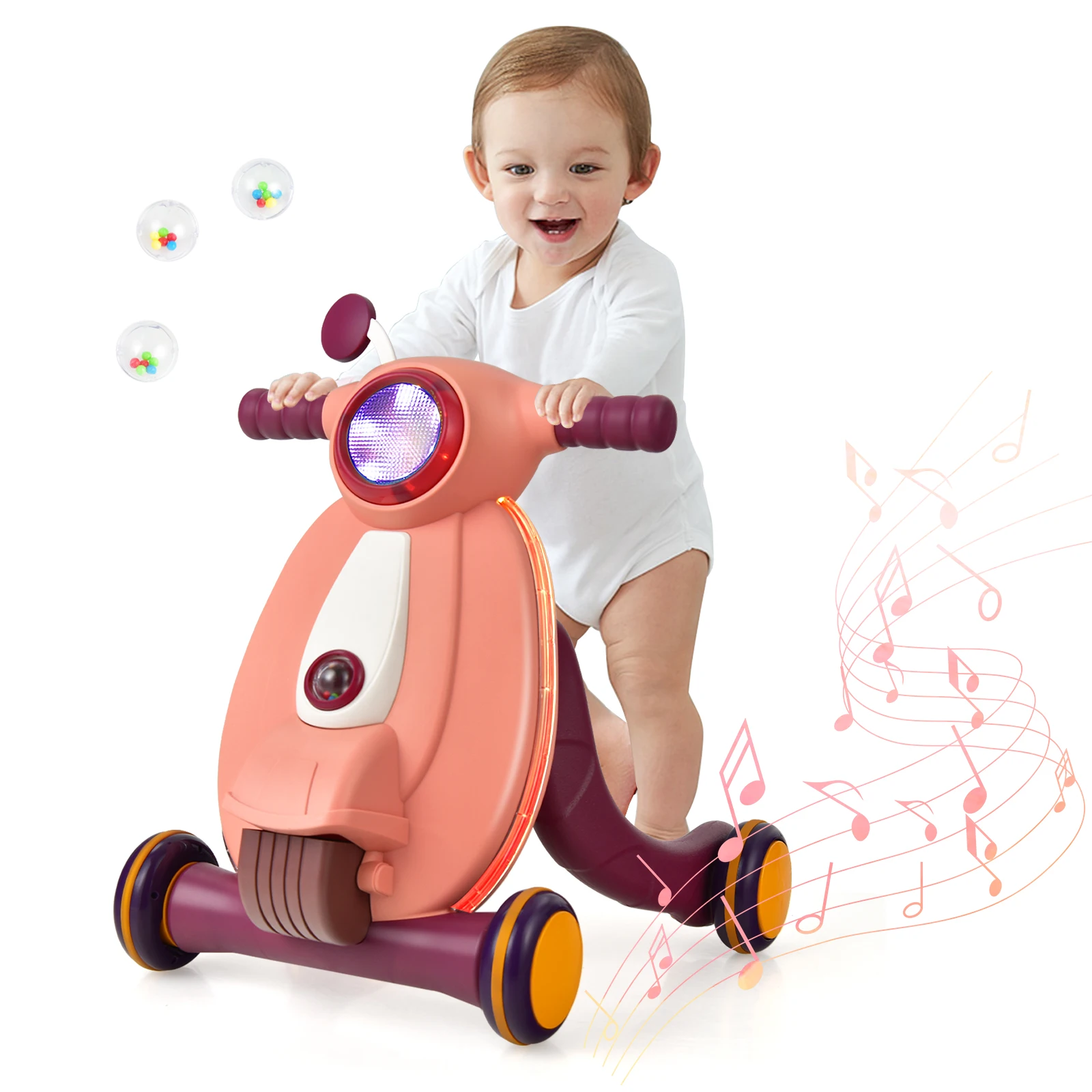 Andador de aprendizaje con luces y sonidos para bebé, centro de actividades para niños, color rosa