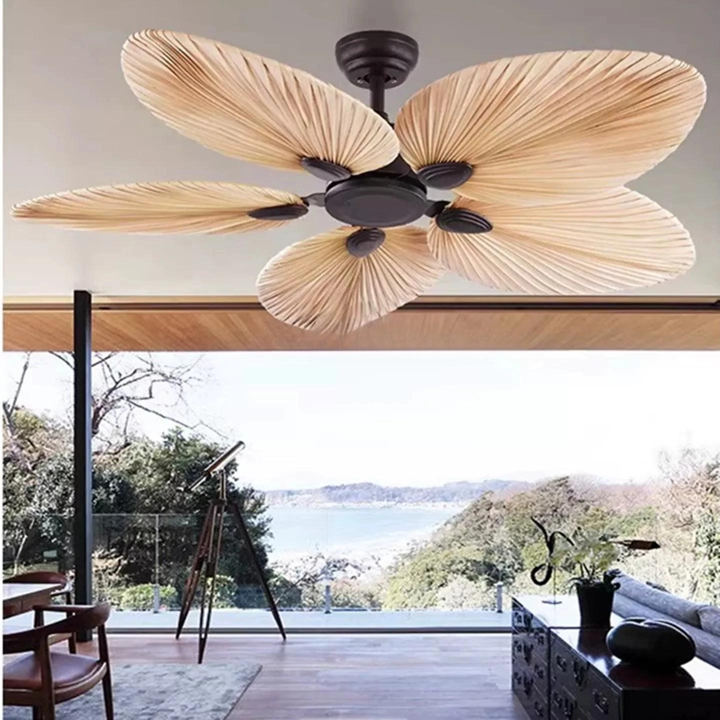 custom design hot-selling 52-inch natural rattan ceiling fan with antique DC motor remote control living room