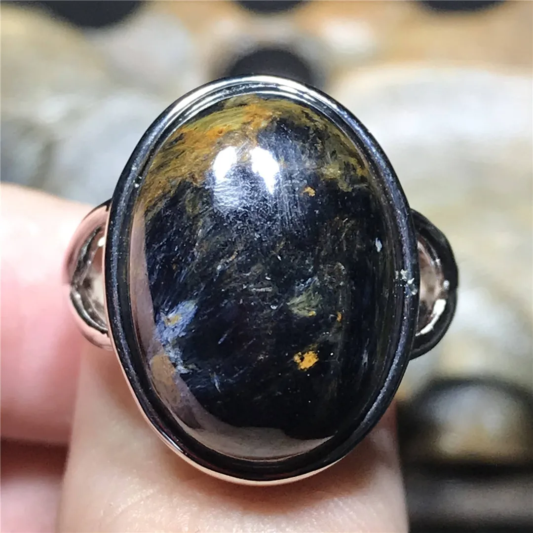 Natural Blue Pietersite Stone Ring Silver Jewelry For Women Men Gift 18x13mm Beads Namibia Crystal Adjustable Ring AAAAA