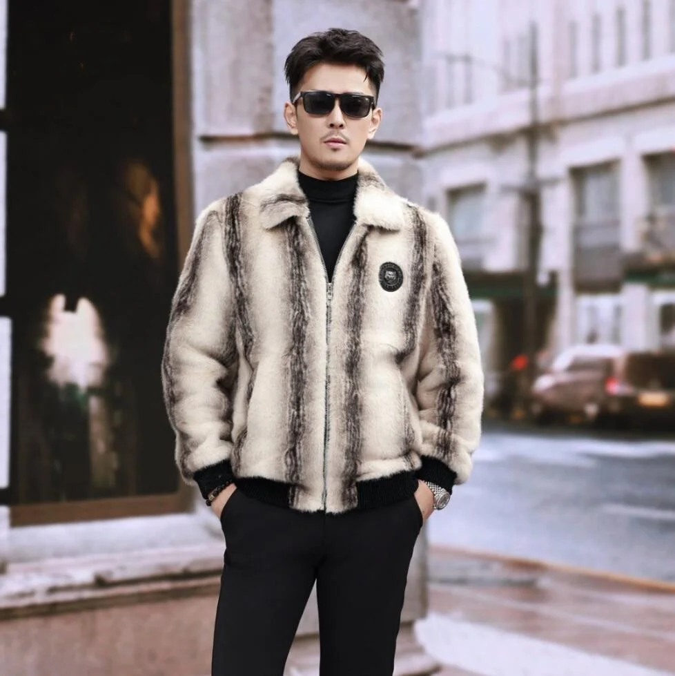 Winter Men's Lapel Warm Contrast Color Imitation Mink Jacket Men's Faux Fur Jacket