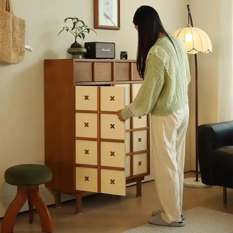 Scarpiera in legno massello con porta per uso domestico, armadio portaoggetti cinese retrò per ingresso