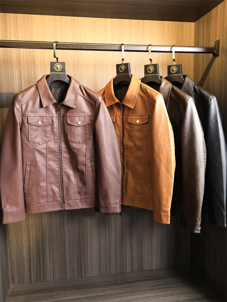 

Мужская куртка из искусственной кожи в стиле ретро с текстурой Litchi ain, модная городская повседневная водонепроницаемая осенняя сезонная застежка-молния