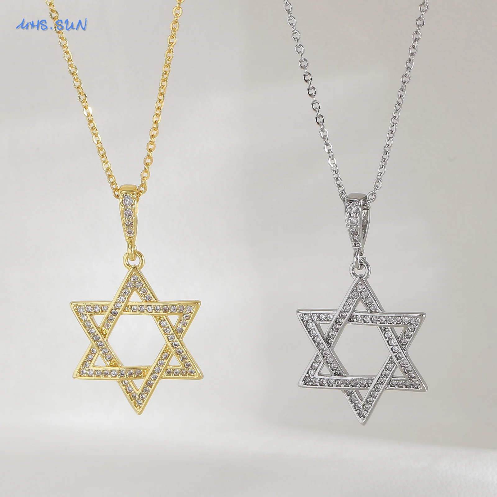 

SUNSLL Simple Hollow Star of David Hexagram Pendant Necklaces Cubic Zircon Gold/Silver Color Choker Chain Jewelry For Men Women