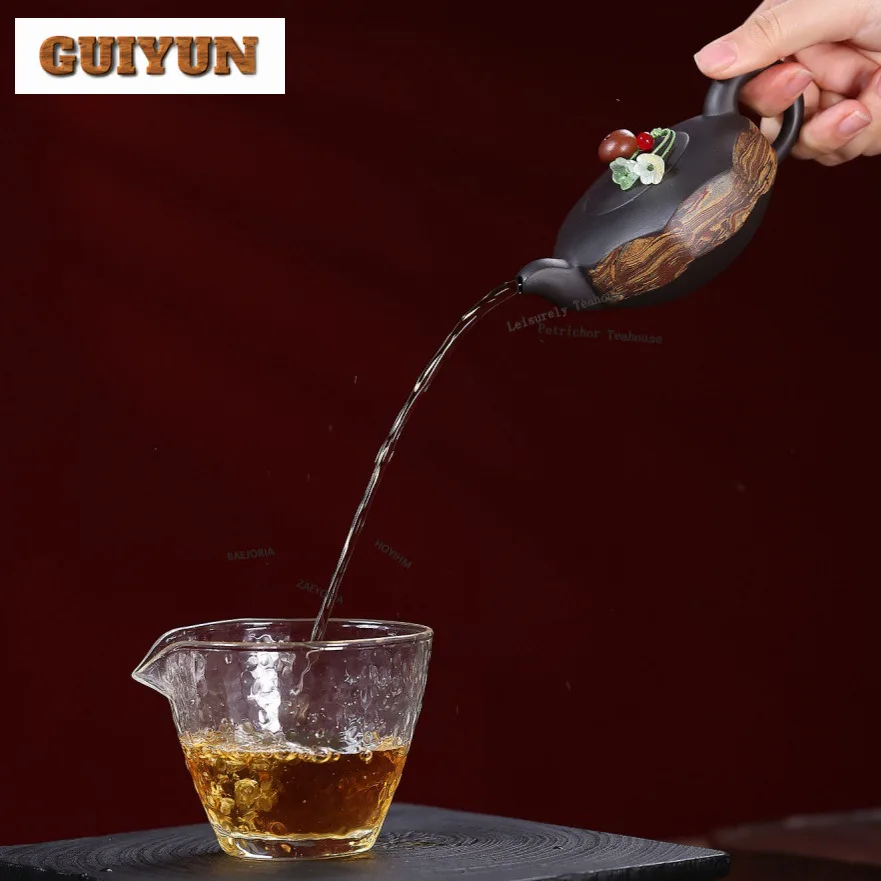 140ml Classic Yixing Purple Clay Teapots Handmade Jequirity Pot Raw Ore Stone Yellow Mud Kettle Chinese Zisha Tea Set Craft