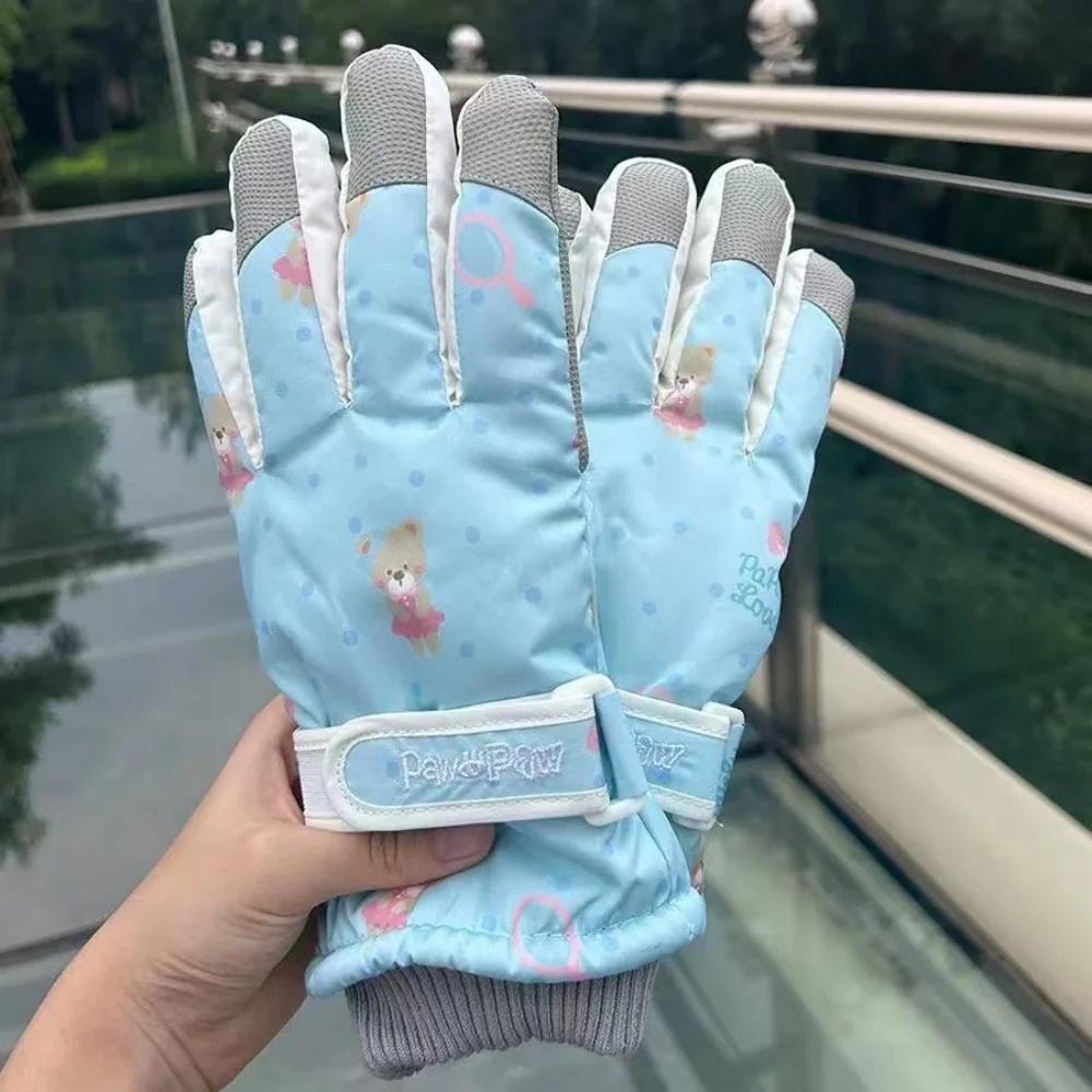 

Зимние перчатки для мужчин и женщин, водонепроницаемые термозимние лыжные перчатки, теплые варежки с милым медведем для походов на открытом воздухе, езды на велосипеде, бега