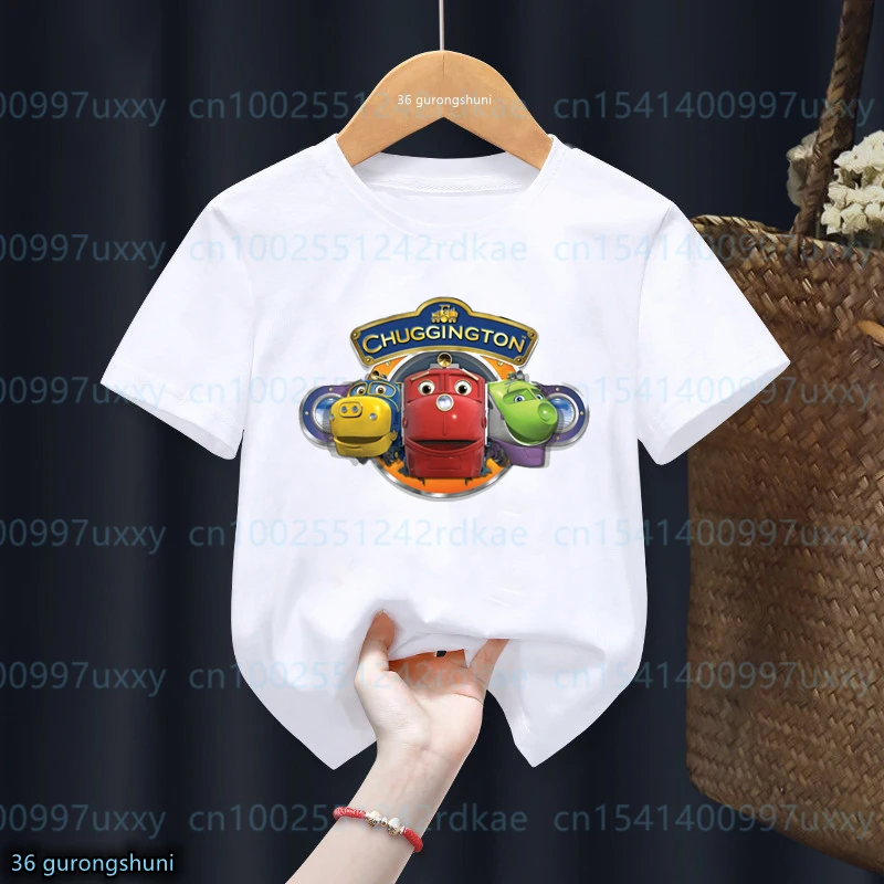 T-Shirts For Boys Funny Animation Chuggington Small Truck Print Children Tshirts Cute Boys Girls Clothes white O-Neck Shirt Tops