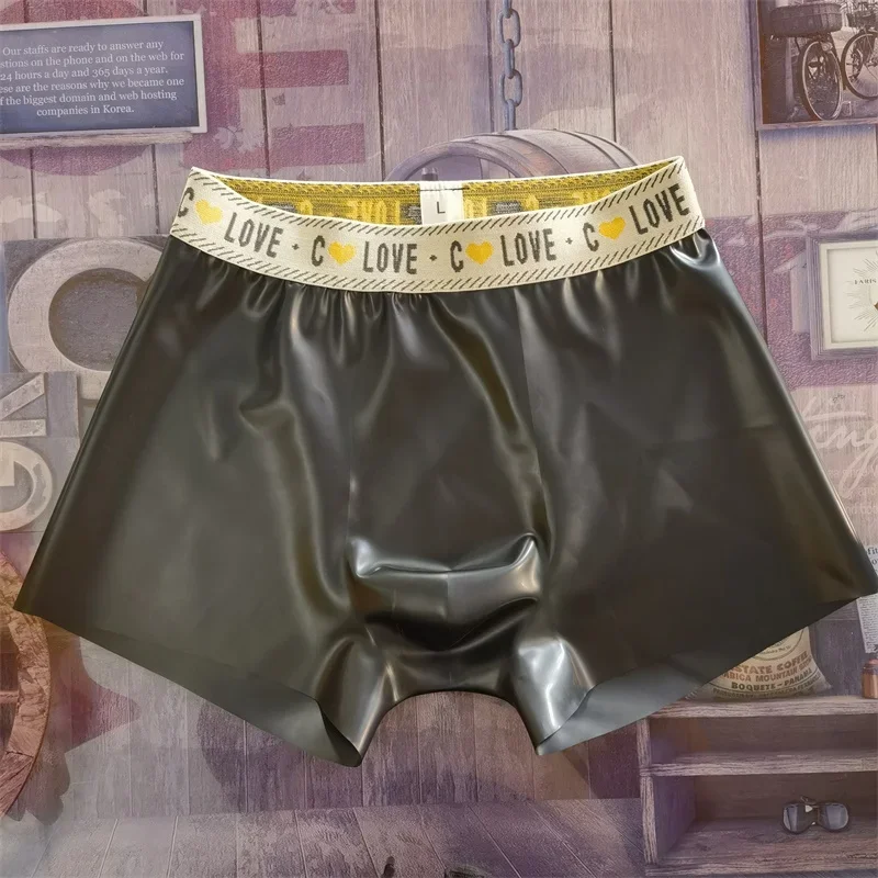 Lateksowe bokserki męskie, seksowne gumowe erotyczne szorty z kieszonką, przezroczysta jedwabista męska bielizna, obcisłe gejowskie majtki, bielizna nocna.