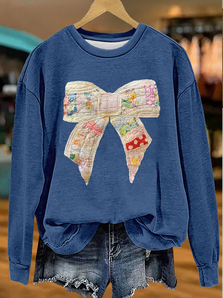 Sweet Bow Print Sweatshirt Not A Patchwork