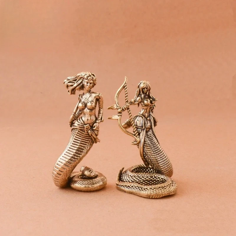 1 pièce Ornement Méduse en laiton, représentant une femme serpent de la Grèce antique, objet décoratif pour la maison, le bureau, le bureau de travail ou comme figurine de thé.