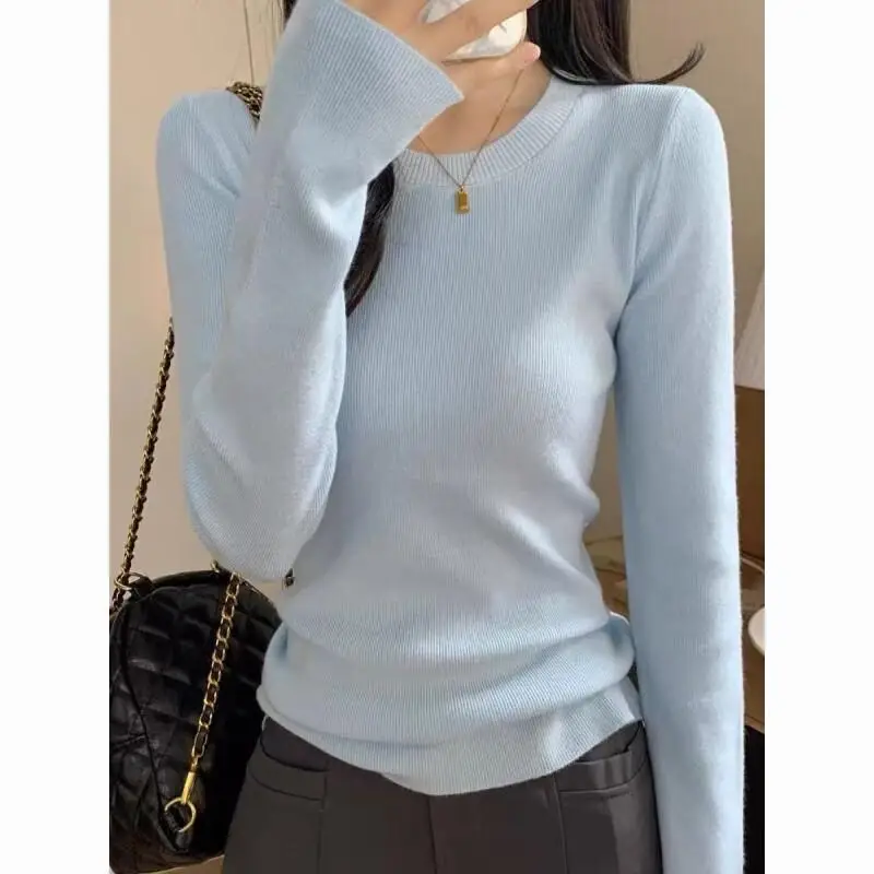 

Autumn Winter Knitwear Knitted Base Sweater Simple Slim Fit Round Neck Pullover Blouse Christmas Woman Sweaters Thickened Tops