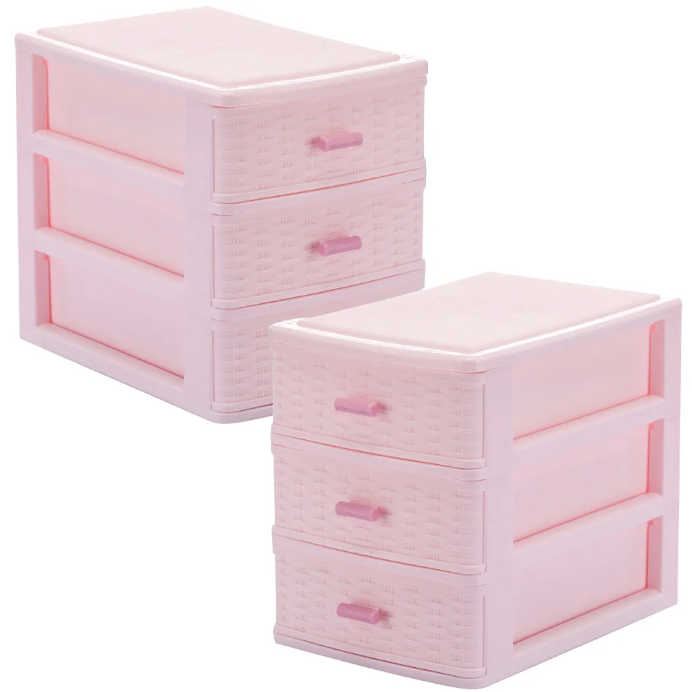 

2 Pcs Drawer Makeup Organizer Storage Box Office Drawers Pink Stackable Bins Organizers and Boxes