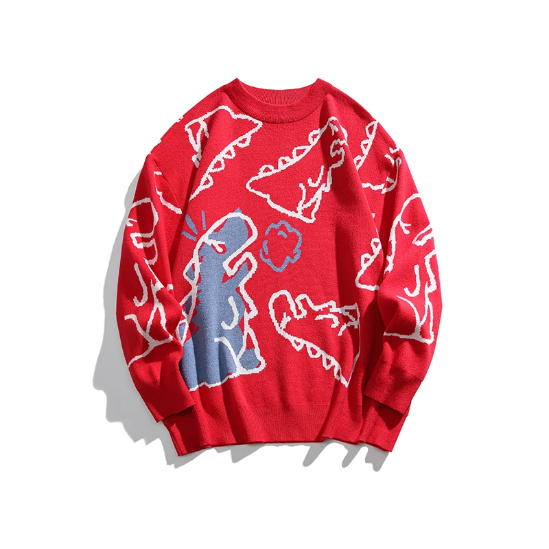 Women's Oversized Dinosaur Sweaters New Year Red Christmas Knitted Sweaters Vintage kawaii Cute Graphic Pullovers Homme