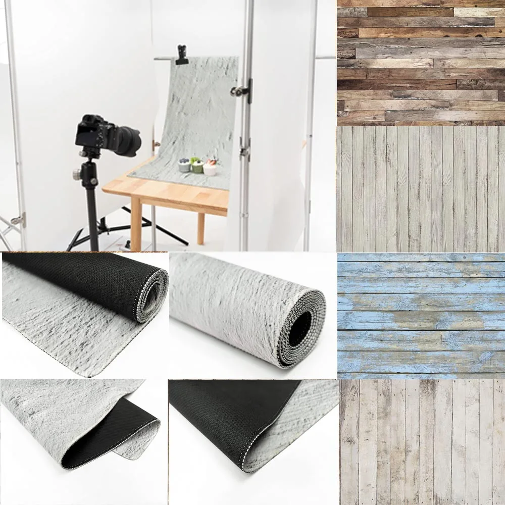 Mocsicka Rubber Mat Backdrop Vintage Wood Pattern Newborn Photography Rubber Vinyl Polyester Easy Storage Rubber Backed Floor