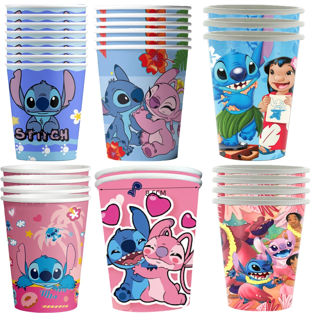 10 ชิ้น/ล็อต Stitch Angel Theme ตกแต่งถ้วยเด็กชายหญิงโปรดปรานแก้ว Happy วันเกิดเหตุการณ์ Party Disposable Tableware